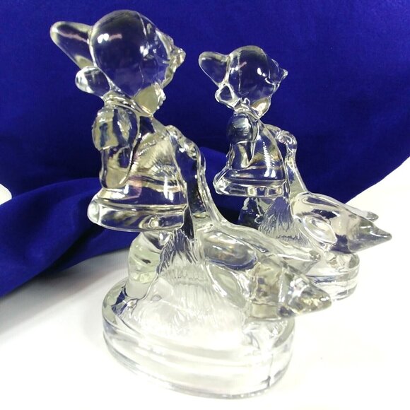 Vintage Pair of Clear Glass Bookends Girl Feeding Geese - Picture 6 of 11